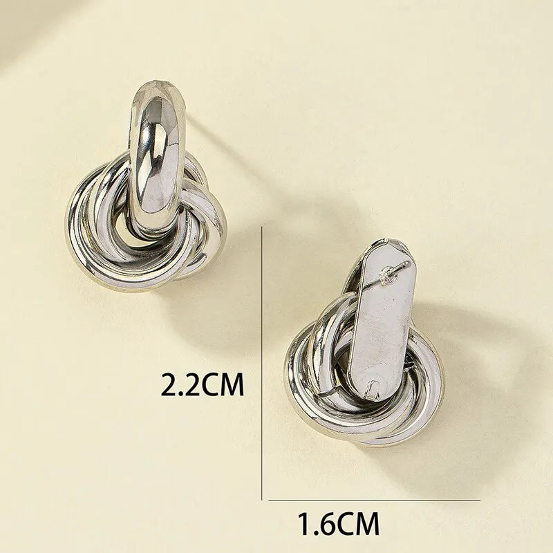 2 Pair Set Gold SIlver Color Knot Hoop Earring Set For Women Shiny Plating Trendy Earring Stud Cute Daily Wear Jewelry Set